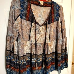 Knox Rose peasant top with earth tone print